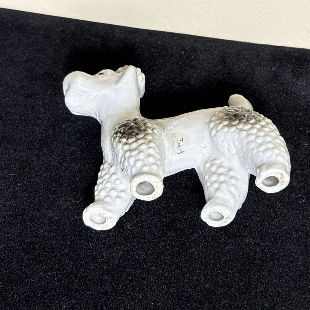 Vintage Poodle Figurine Ceramic / Porcelain Made in Japan White w/black TopKnot